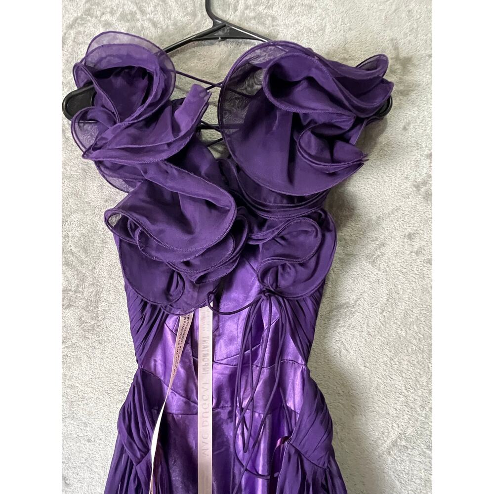 Mac Duggal Purple Ruffle Tiered Chiffon Cut-Out Evening Gown Maxi Dress 8 New - Picture 5 of 12